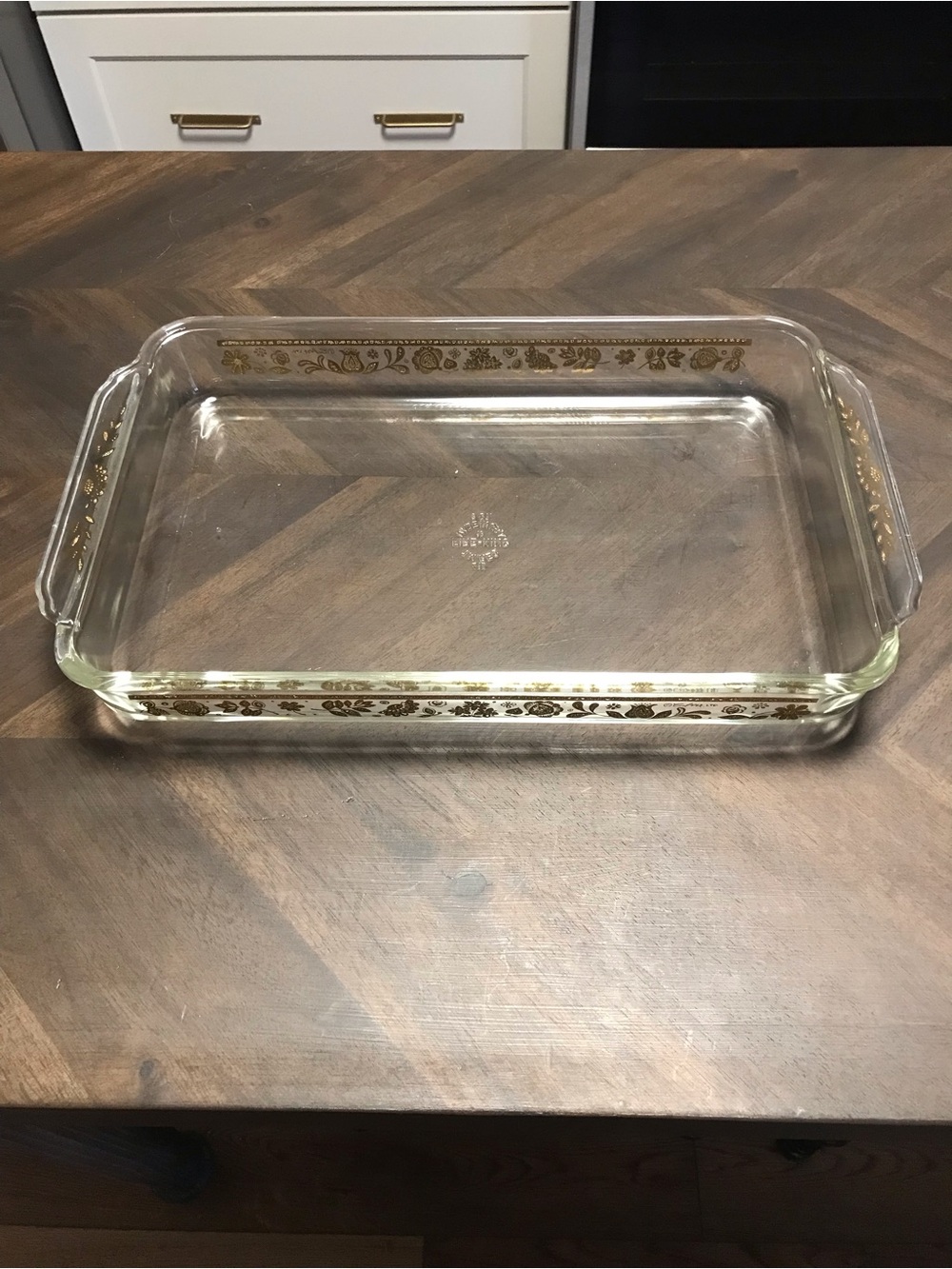 Vintage Culver Ltd Glass and GoldBaking Dish with Floral Border